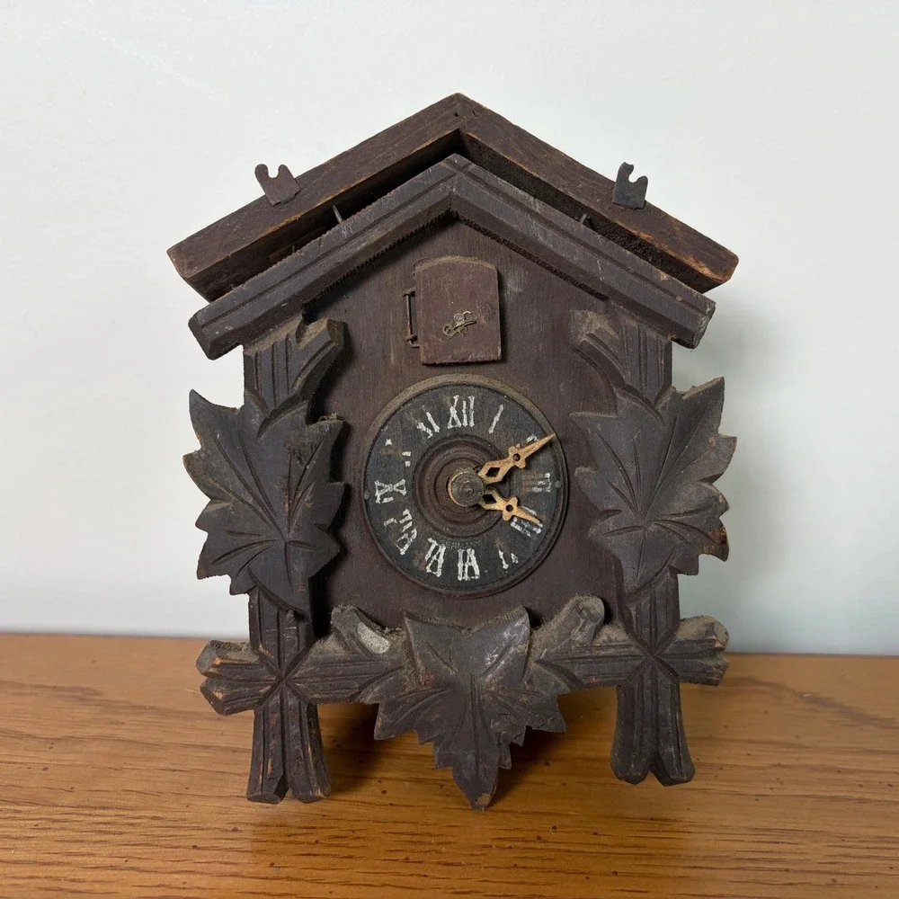 Henry Coehler Vintage Small Cuckoo Clock Parts German Mechanical Movement Wood